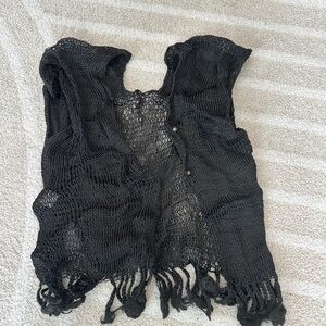 Black Knit Fringe Vest